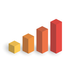 Wall Mural - Bar chart of 4 growing columns. 3D isometric colorful vector graph. Economical growth, increase or success theme