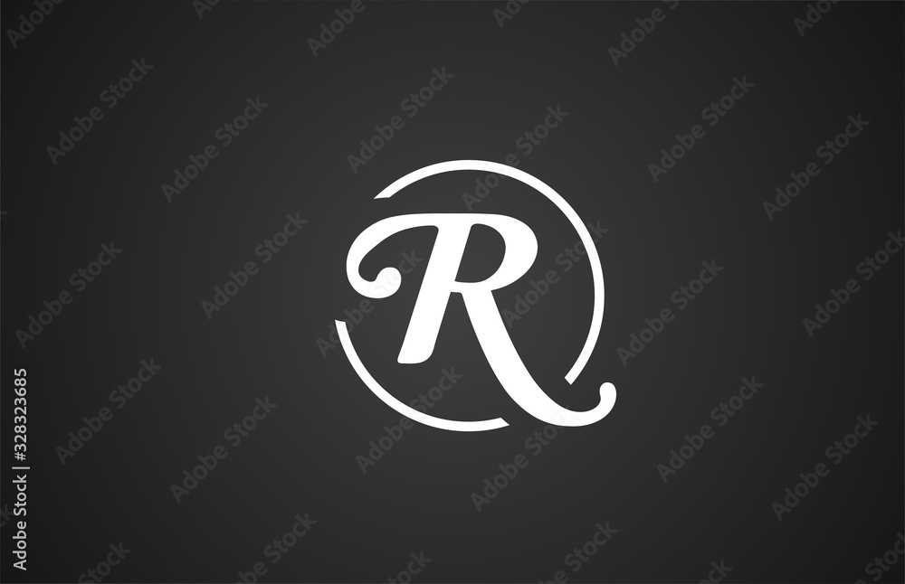 simple black white R letter logo icon alphabet with circle design for ...