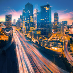 Wall Mural - Sunset over Los Angeles downtown. Los Angeles city center, California.