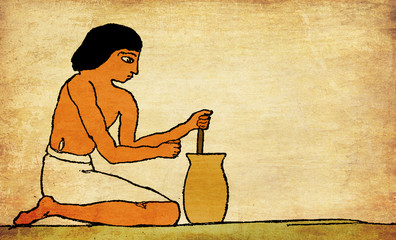 Ancient Egypt - preparation of gruels and other farinaceous foods, stirring until quite smooth