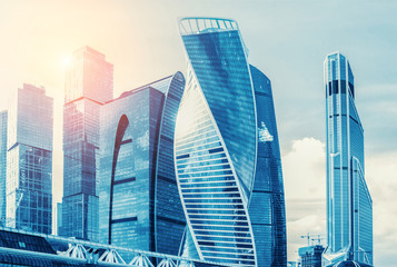 Urban landscape with skyscrapers at downtown in Moscow city