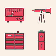 Sticker - Set Battery, Electrical measuring instruments, Telescope and Open science book icon. Vector