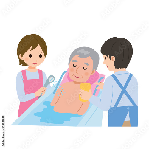 お風呂に入る高齢者 男性 入浴 介護士 イラスト Stock Vector Adobe Stock