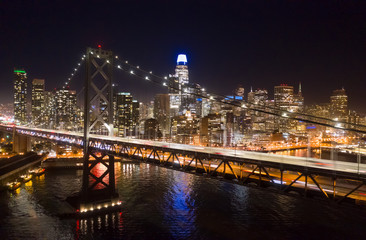 Wall Mural - San Francisco downtown buildings skyline night bay bridge