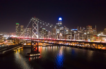 Wall Mural - San Francisco downtown buildings skyline night bay bridge