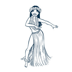 Vintage Style Clip Art - Dancing Hula Girl - Vector.