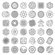 Biscuit Icons Set. Outline Set Of Biscuit Vector Icons For Web Design Isolated On White Background