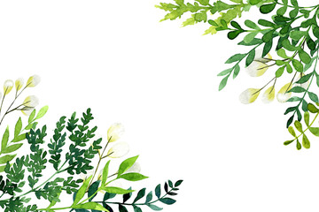 Wall Mural - Corner botanical background, greenery with leaves and branches