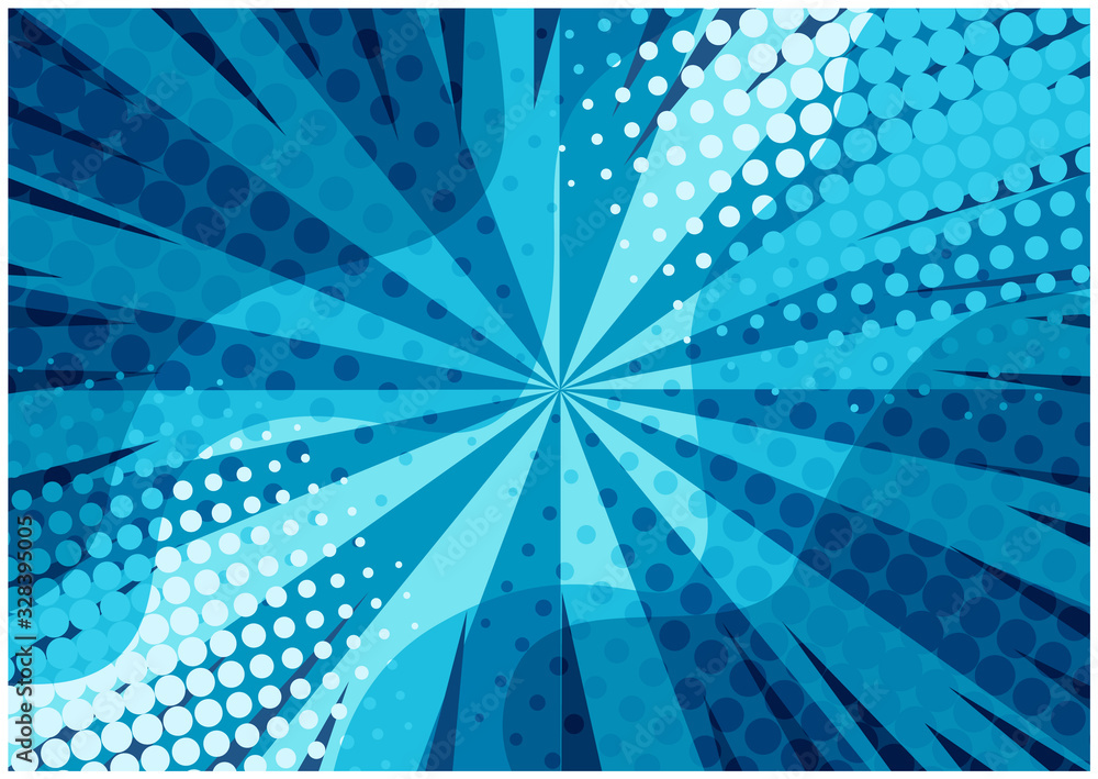 Abstract blue striped retro comic background with halftone corners and ...