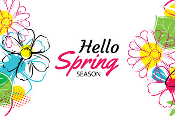 Wall Mural - hello spring banner template with colorful flower.can be use voucher, wallpaper,flyers, invitation, 