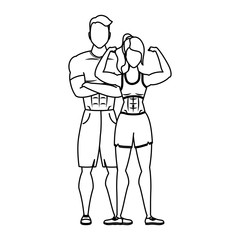 Sticker - young athletes couple characters healthy lifestyle