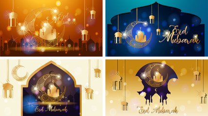 Wall Mural - four background designs for muslim festival eid mubarak
