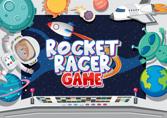 Wall Mural - Poster design with astronaut and alien in background