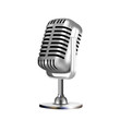 © PikePicture - Microphone Retro Vocal Radio Equipment Vector. Audio Microphone For Online Anchorperson Studio Or Karaoke Bar Device. Chrome Silver Color Concept Template Realistic 3d Illustration