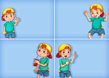 Four Background Template Designs With Happy Boy