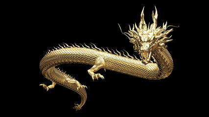Wall Mural - full body gold dragon in smart pose with 3d rendering include alpha path.
