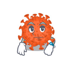 Sticker - Electron microscopy coronavirus on waiting gesture mascot design style