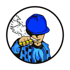 Wall Mural - smoking boy wearing blue t-shirt and hat with knuckles artwork illustration vector