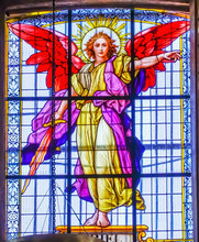Coloful Archangel Uriel Stained Glass Puebla Cathedral Mexico