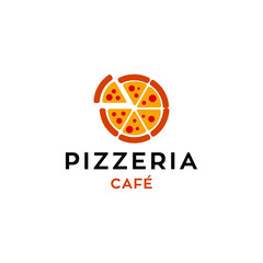 Pizza cafe logo, pizza icon, emblem for fast food restaurant. Simple flat style pizza logo on white background, white isolated background  B
