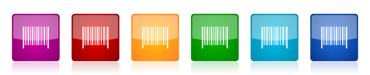 Poster - Barcode icon set, colorful square glossy vector illustrations in 6 options for web design and mobile applications