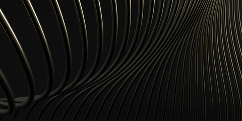Aufkleber - Abstract of black space, golden twisted shape, architecture details,Perspective of future building design. 3D rendering.