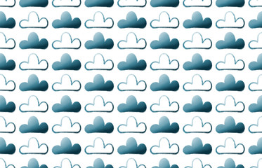 Blue summer gouache seamless cloud pattern