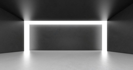 Fototapete - Abstract of dark concrete space with sun light cast the shadow on the shape wall ,Empty interior, Perspective of brutalism  architecture,3d rendering	