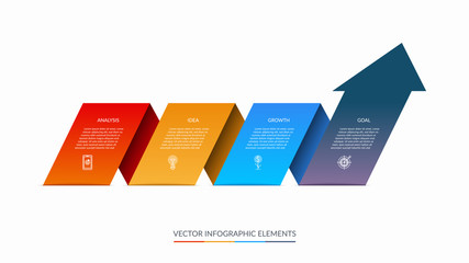 Vector infographic arrow process chart with 4 steps.