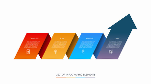 Vector infographic arrow process chart with 4 steps.