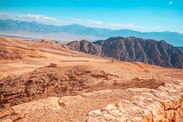 Wall Mural - Beautiful mountain landscape. Mountain ridge background. Panoramic view of Jordan from Israel