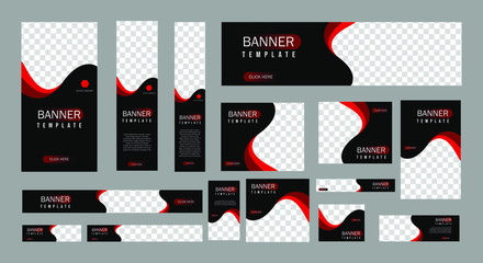 set of creative web banners of standard size with a place for photos. Vertical, horizontal and square template. vector illustration