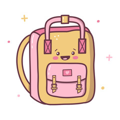 Wall Mural - Fun backpack. Kawaii cartoon character isolated on a white background. Vector illustration.