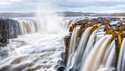 Wall Mural - Panoramical view of famous Selfoss waterfall in Jokulsargljufur National Park, Iceland, Europe. Landscape photography