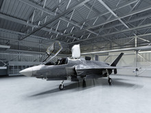 Subtle Multifunctional Fighter-bomber, Fifth Generation. Modern Fighter In The Hangar.