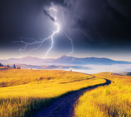 Sticker - Impressive view of ominous sky. Carpathian national park, Ukraine.