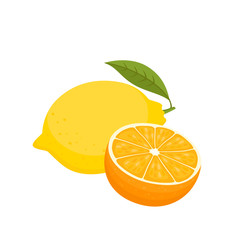 Wall Mural - Bright vector set of colorful lemon and oranges.