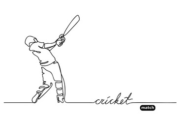 Wall Mural - Cricket vector simple background. Minimalistic black and white sport background. Sport event. One continuous line drawing of cricket player.