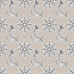  Vector seamless pattern with anchors and ship's wheels