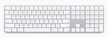 Realistic Silver Color Computer Bluetooth Keyboard On Transparent Background.  Vector Illustration