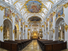 Regensburg, Germany. Interior Of Collegiate Church Of Our Lady Of The Old Chapel. This Is The Oldest Catholic Place Of Worship In Bavaria, Founded In 875. The Rococo Interior Is From The 18th Century.