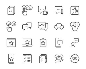 set of feedback icons, customer opinion, marketing research, review product