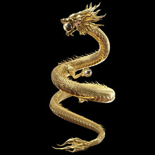 3D Rendering Full Body Gold Dragon In Smart Pose With Glass Ball Include Alpha Path.