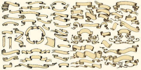 set of ribbons. vintage banners, vector collection. elements for book, background or poster. hand dr