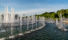 Park Fountain At Sunset