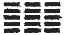 Detailed Grunge Banners Large Set. Ink Painted Brush Strokes Backgrounds Isolated On White. Vector Illustration