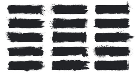 Detailed Grunge Banners Large Set. Ink Painted Brush Strokes Backgrounds Isolated on White. Vector Illustration