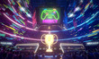 E-sport arena in the speed of glow colorful, 3d rendering illustration.