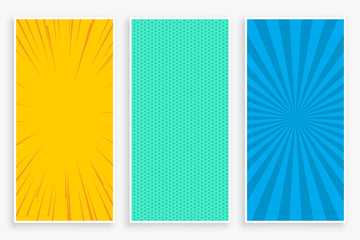 Sticker - three color comic style vertical banners set design