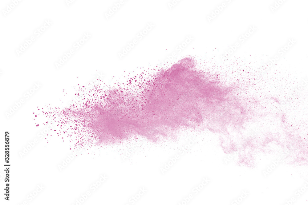Pink powder explosion on white background. Paint Holi. - obrazy, fototapety, plakaty 